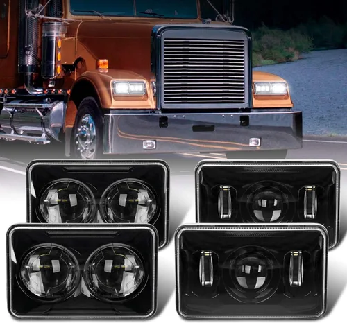 4 faros delanteros LED rectangulares aprobados por DOT de 60 W, 4 x 6 pulgadas, H4651, H4652, H4656, H4666, H6545, compatibles con camiones Negro