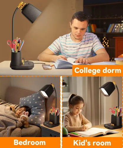Miniatura 6 de Lámparas LED de escritorio para oficina en casa con cargador, organizador, lámpara de mesa de escritorio para dormitorio, estudio, lectura, trabajo