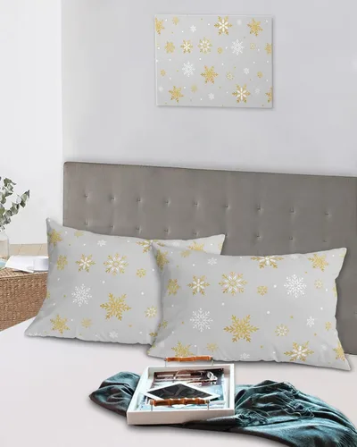 Miniatura 5 de Fundas de almohada de invierno con copos de nieve de tamaño estándar, 2 paquetes de fundas de almohada suaves para cama, fundas de almohada lumbar