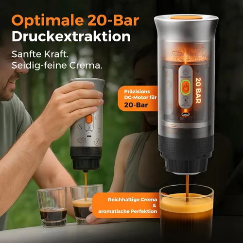 Miniatura 4 de Máquina de café espresso portátil, cafetera de viaje 3 en 1 con autocalentamiento, funciona con pilas, 20 bares, máquina de café espresso portátil