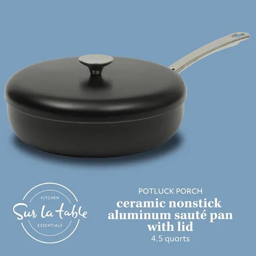 Miniatura 2 de Sur La Table Kitchen Essentials Potluck Porch - Sartén para saltear de 4.5 cuartos, sartén profunda para freír con tapa, aluminio, utensilios