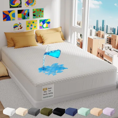 Miniatura 13 de OhGeni Protector de colchón 100% impermeable, almohadilla suave de colchón California King, resistente al pelo de mascotas y a la enuresis de la 1