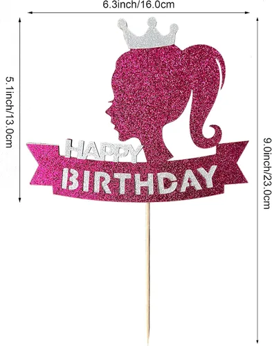 Miniatura 2 de 1 decoración para pastel de cumpleaños rosa intenso, decoración de pastel con temática de niña con purpurina, suministros de fiesta de cumpleaños