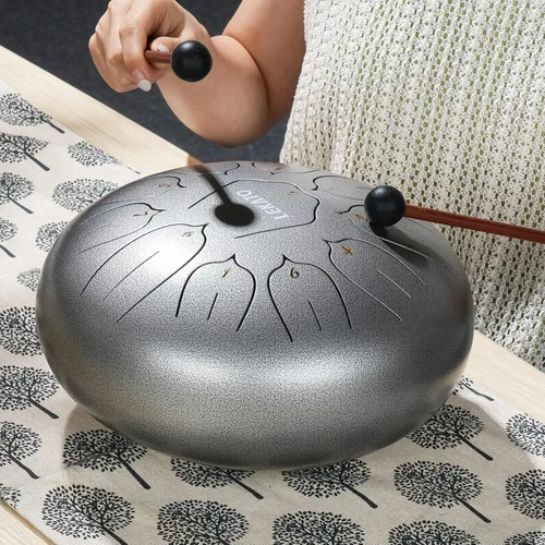 Miniatura 31 de LEKATO Tambor de lluvia para exteriores, tambor de lengüeta de acero de 6 pulgadas, 11 notas, carillón de lluvia de percusión para meditación, yoga