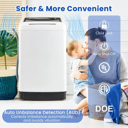 Miniatura 7 de COSTWAY Lavadora portátil, lavadora portátil completamente automática de 11 libras con 8 modos, 10 niveles de agua, pantalla LED y bomba de drenaje