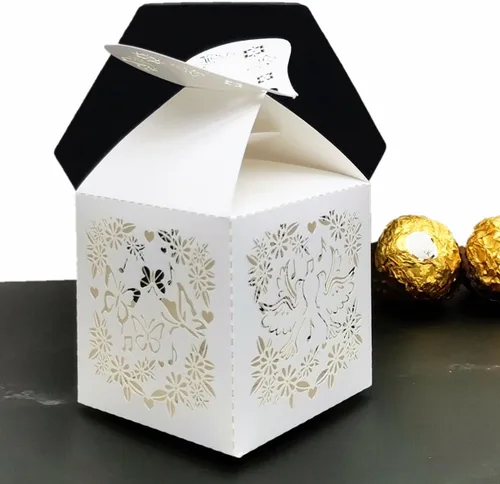 Miniatura 3 de the love 46 cajas de recuerdos de boda, flores cortadas con láser, flores y mariposas de pavo real, paloma, cantar, caja de chocolate creativa