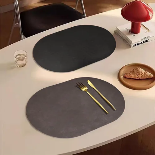 Miniatura 4 de Juego de 6 manteles individuales ovalados de piel sintética, manteles individuales impermeables de doble cara Manteles individuales de cocina