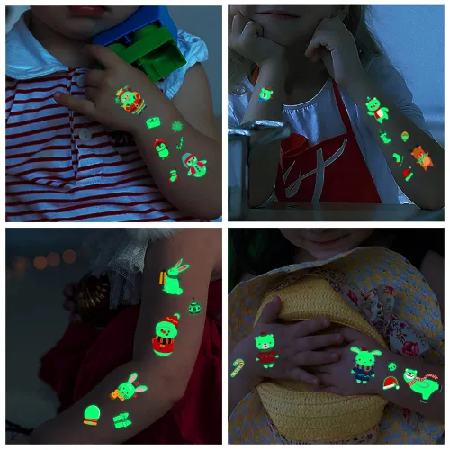 Miniatura 3 de Awinmay Tatuajes temporales luminosos de Navidad para niños, 120 piezas de calcomanías navideñas que brillan en la oscuridad para niños y niñas