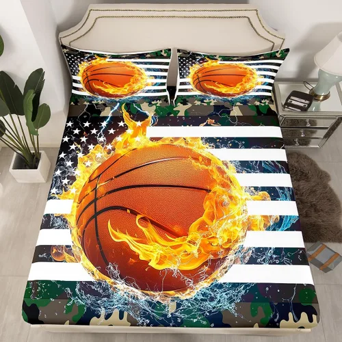 Miniatura 13 de Erosebridal American Flag Fitted Sheet Twin, Hockey Bedding Set United States Sports Games Bed Sheets for Kids Boys Teens Bedroom, Red White