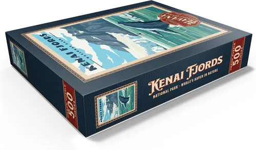 Miniatura 14 de MyPuzzle Parque Nacional de los Fiordos Kenai - Refugio de ballenas en la naturaleza, póster de viaje vintage, rompecabezas premium de 100 piezas