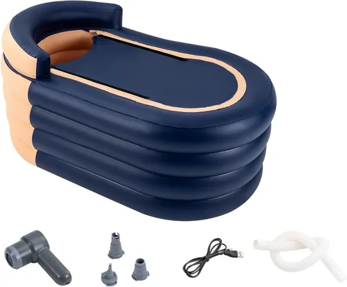Bañera inflable para adultos – Gran bañera de hidromasaje portátil con cubierta de ducha, bomba recargable, capacidad de 220 libras – Tina de remojo