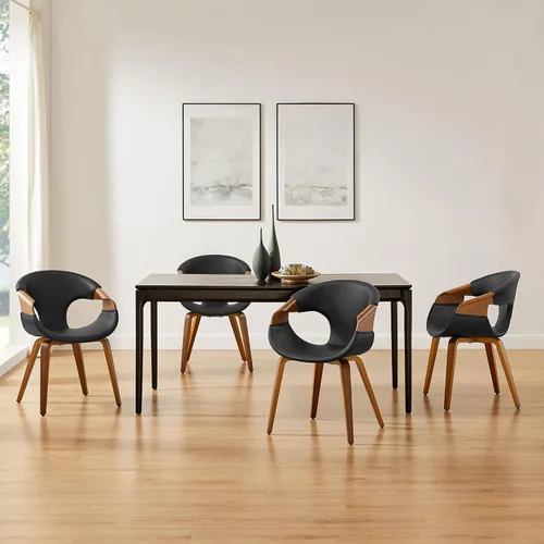 Miniatura 7 de Zouron Silla de comedor moderna de mediados de siglo, silla tapizada de piel sintética con reposabrazos, silla decorativa con patas de madera