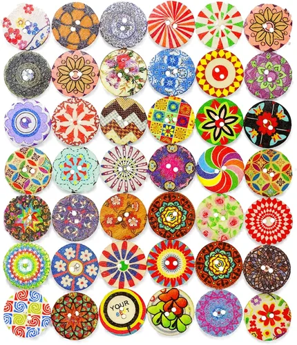 Miniatura 10 de Mandala Crafts Botones grandes de madera para manualidades, 100 botones de costura de madera natural tallada surtidos a granel para ropa, suéteres