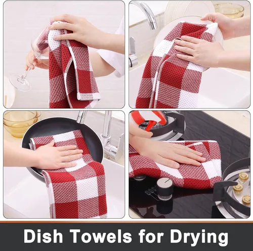 Miniatura 4 de Mordimy Toallas de cocina 100% algodón con tejido de gofre, 13 x 28 pulgadas, paños de cocina súper suaves y absorbentes para secar platos, paquete