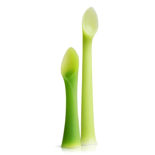 Miniatura 14 de Olababy Cuchara de entrenamiento de punta suave 100% silicona para el destete dirigido por el bebé, paquete de 2 (limón/coral)