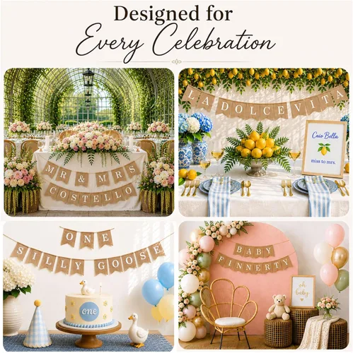 Miniatura 5 de Kit de pancartas personalizadas, 97 banderas de arpillera, letras y números preimpresos blancos, cuerda y aguja de 120 pies, pancarta personalizada