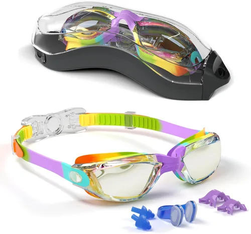 Miniatura 12 de gafas de natación para niños con pinza para la nariz, tapones para los oídos, puente de nariz para niños de 3 a 15 años Negro