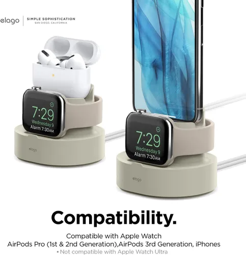 Miniatura 2 de elago Estación de carga 2 en 1 para productos Apple, diseñada para AirPods, AirPods Pro, iPhone, Apple Watch [cables no incluidos] (blanco clásico)