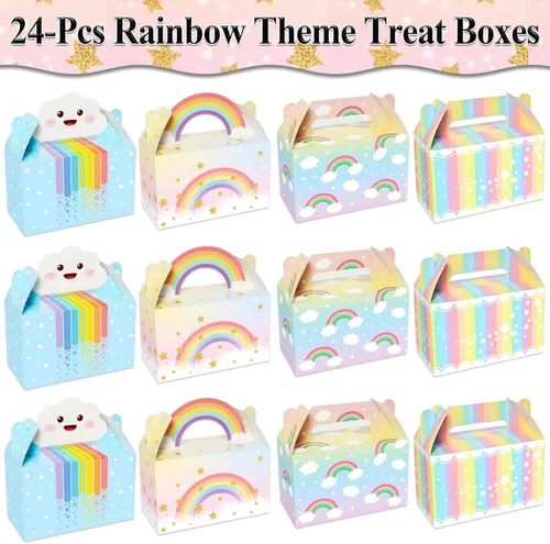 Miniatura 3 de Paquete de 12 cajas de regalo de arco iris, recuerdos de fiesta, colores pastel de nube, regalos de cumpleaños, cajas de dulces con temática de arco