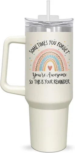 AXIARA Regalos inspiradores para mujeres, vaso aislado de 40 onzas con popote y asa, regalos de aliento de agradecimiento para mujeres, amigas y