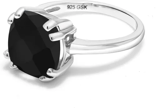 Miniatura 4 de Gem Stone King Anillo de compromiso de ónix negro de 3.60 quilates para mujer en plata de ley 925 Anillo de piedra natal de doble punta Tablero