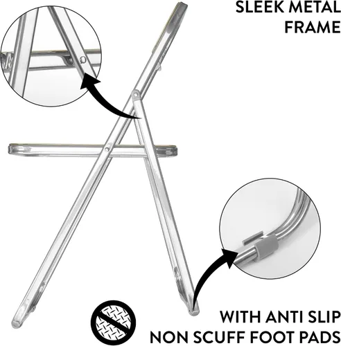 Miniatura 5 de Urban Lifestyle Silla plegable moderna de acrílico transparente con marco cromado, negro