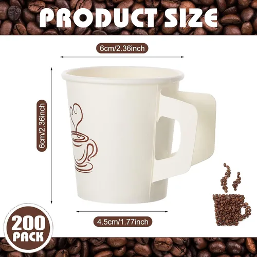 Miniatura 2 de Tessco for you 200 tazas de papel espresso desechables de 4 onzas a granel con asa, ideal para fiestas, bebidas frías y calientes, café, jugo