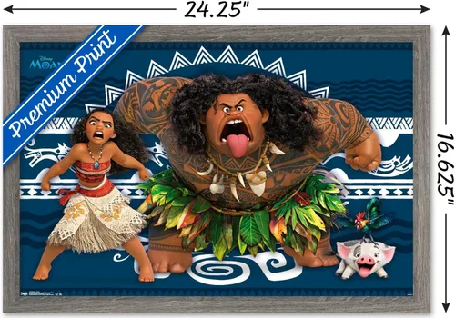 Miniatura 3 de Disney Moana - Póster de pared de caras de 22.4 pulgadas de largo x 14.7 pulgadas de ancho, versión enmarcada de madera de granero