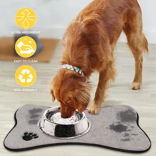 Miniatura 6 de Alfombrilla de secado para tazón de mascotas evita que el agua y los alimentos se derramen (paquete de 2)