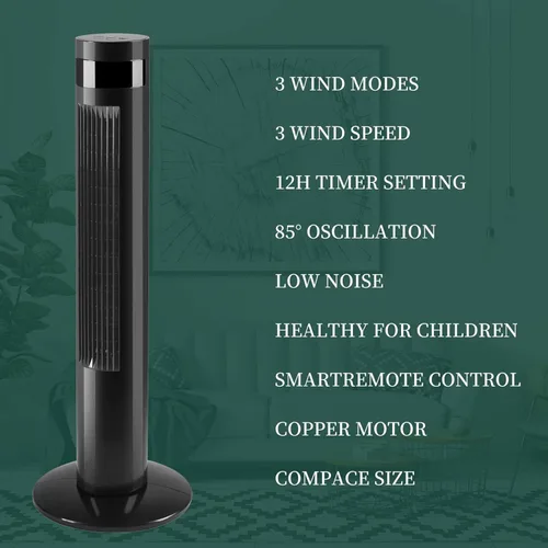Miniatura 5 de Antarctic Star Ventilador de torre Ventilador oscilante de 85°, enfriamiento silencioso, temporizador de 12 horas, control remoto, sin aspas