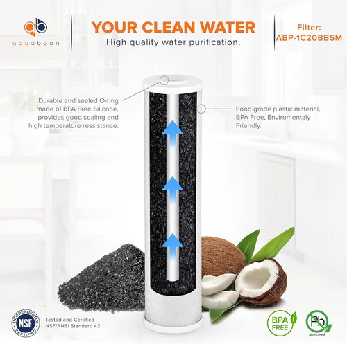 Miniatura 8 de Aquaboon Cartucho de repuesto de filtro de agua para toda la casa, 5 micrones, 20 x 4,5, reducción de cloro para sistema de filtración de agua de 1