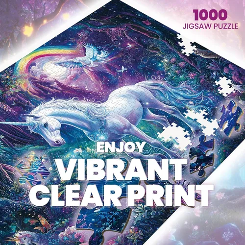 Miniatura 2 de Rompecabezas para adultos de 1000 piezas, rompecabezas de 1000 piezas de unicornio con purpurina de arcoíris de fantasía, rompecabezas de bosque