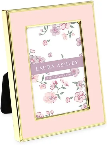 Laura Ashley - Marco de fotos de esmalte rosa de 2 x 3, borde de metal dorado con caballete, para mostrador, espacio de contador, exhibición de