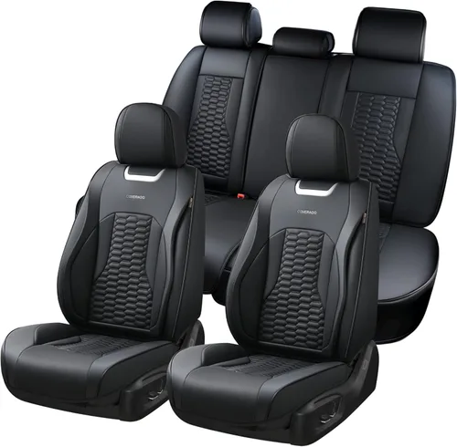 Miniatura 39 de Coverado Juego completo de fundas de asiento de automóvil, fundas rojas para asientos delanteros y traseros, de piel de napa impermeable, cojín