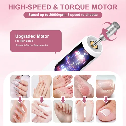 Miniatura 2 de Kit profesional de manicura y pedicura, taladro eléctrico de uñas con luz LED de 360° y pantalla LCD, lima de uñas eléctrica, herramientas