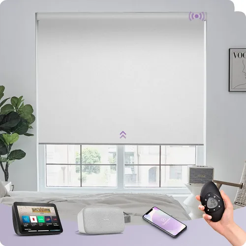 Miniatura 51 de Graywind Persiana enrollable motorizada funciona con Alexa Google, persianas inteligentes 100% opacas recargables con control remoto de motor