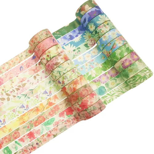 VIVIQUEN Juego de 20 rollos de cinta washi de flores, 0.591 in de cinta washi floral para diario de viñetas, cintas decorativas de enmascaramiento