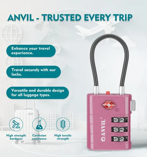 Miniatura 4 de ANVIL Cerraduras de equipaje aprobadas por la TSA Cerraduras de viaje combinadas TSA008 de alta seguridad con indicador de inspección para maletas