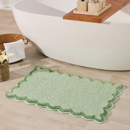 Miniatura 37 de ORTIGIA Pequeña y Linda Alfombra de Baño con Volados, Alfombras de Baño de Microfibra de Lujo en Blanco y Rosa, Antideslizante, Lavable, de Secado