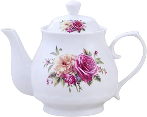 Miniatura 7 de 123Arts Tetera, tetera de flores, tetera de cerámica, tetera para oficina en casa, 33 onzas, 33.8 fl oz B-33.8 fl oz