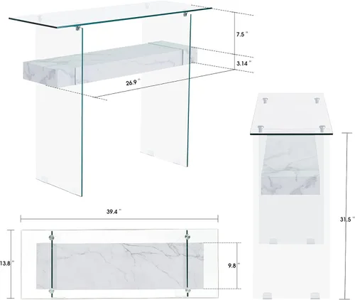 Miniatura 3 de ivinta Mesa de entrada de vidrio con almacenamiento, mesa consola moderna de 39.4 pulgadas para sala de estar, vestíbulo, pasillo, dormitorio 5101