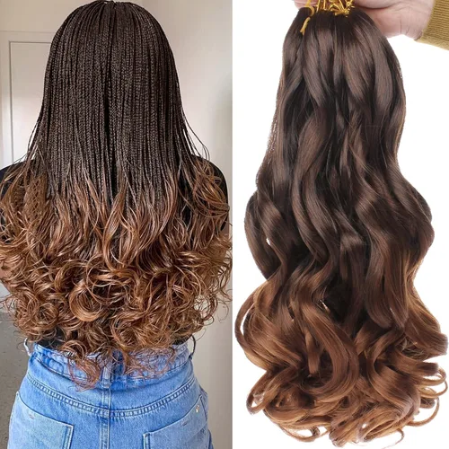 Miniatura 72 de COOKOO 9 paquetes de cabello rizado francés trenzado de 18 pulgadas, suave y flexible, cabello trenzado de alta calidad, rizos franceses, extensión