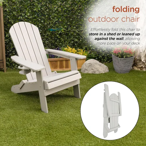 Miniatura 11 de Alpine Corporation Silla plegable Adirondack para exteriores de 38 pulgadas de alto con portavasos y otomana, diseño ergonómico clásico, muebles