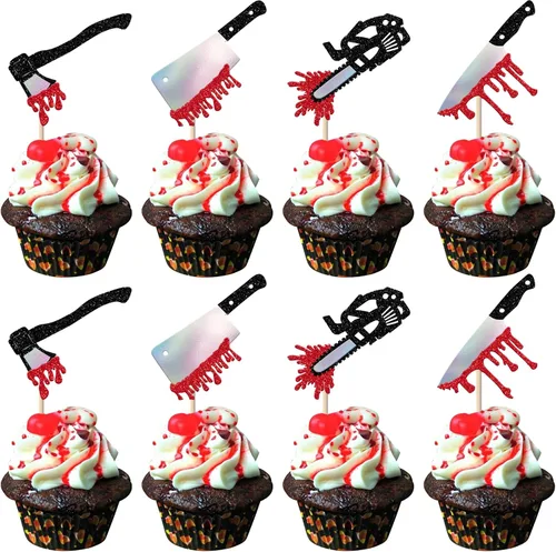 Miniatura 25 de Rsstarxi Paquete de 24 adornos para cupcakes Little Boo con purpurina, bruja, gato, calabaza, castillo, fantasma, magdalenas, alimentos, decoración