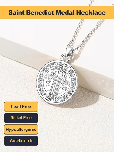 Miniatura 110 de U7 Saint Benedict/Michael Medal Necklace, 316L Stainless Steel Virgin Mary Necklace for Men Women, Bible Verse Protection Necklace Catholic
