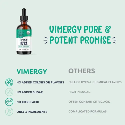 Miniatura 4 de Vimergy Kids USDA Organic Liquid B12 - Promueve el desarrollo físico y la función cognitiva* - Apoyo inmunológico de absorción rápida* - Vegano, sin