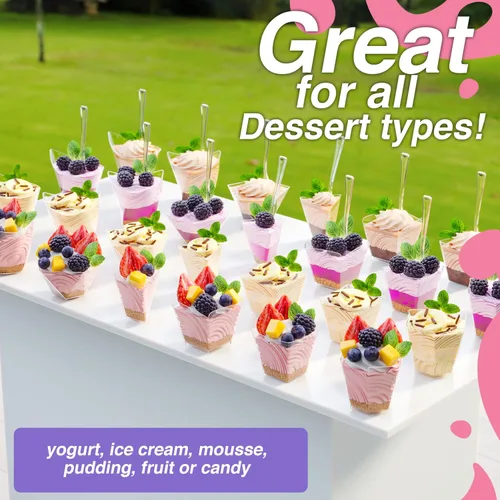 Miniatura 5 de Exquisite Mini tazas de postre con cucharas, 200 unidades, 4 onzas, taza de pudín de plástico transparente con cucharas de degustación, 100