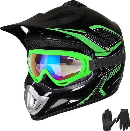Miniatura 16 de ILM - Casco para niños o jóvenes para motocross o cuatrimoto o calle, de cara completa, para moto, incluye lentes y guantes, aprobado por el DOT