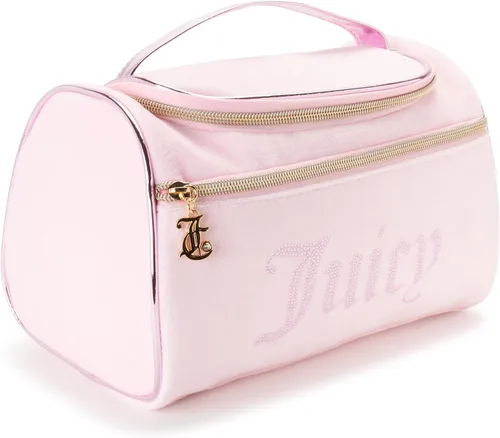 Juicy Couture Bolsa de Maquillaje Organizador de Cosméticos Esenciales de Viaje Colgante Duffel de Terciopelo con Strass, Rosa