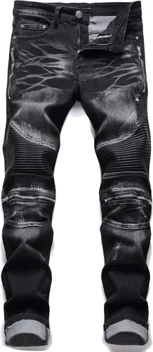Liuhond Skinny Slim Fashion - Jeans elásticos de motociclista de Hip Hop con agujeros rectos rasgados.